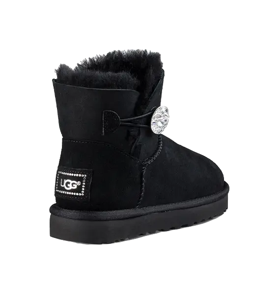 UGG Mini Bailey Button Bling Fleece Lined Black White Womens  vjsneaker.com