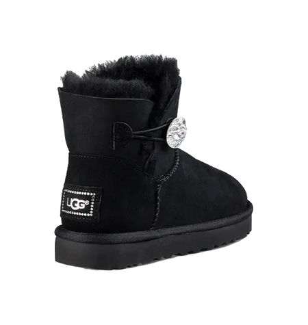 UGG Mini Bailey Button Bling Fleece Lined Black White Womens  vjsneaker.com