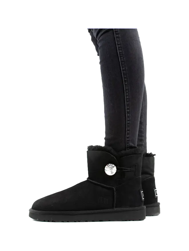 UGG Mini Bailey Button Bling Fleece Lined Black White Womens  vjsneaker.com