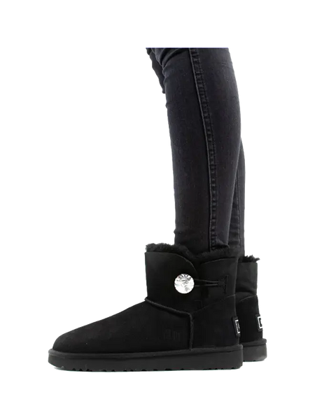 UGG Mini Bailey Button Bling Fleece Lined Black White Womens  vjsneaker.com