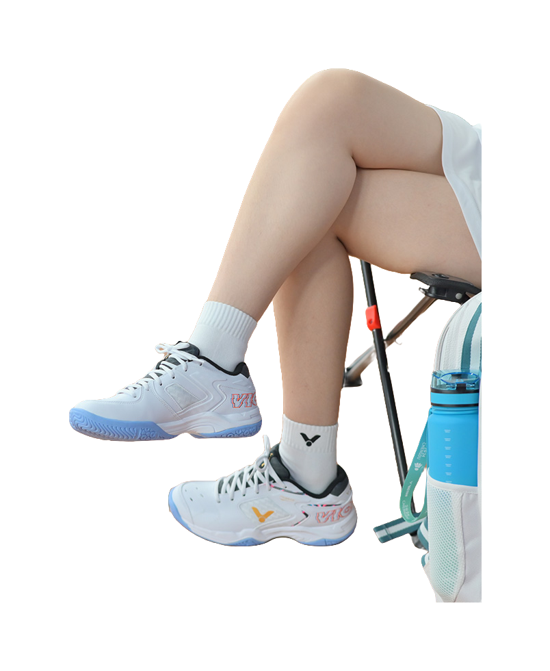 VICTOR Cushioned Slip Resistant Abrasion Resistant Low Top Badminton Shoes Unisex White Blue 