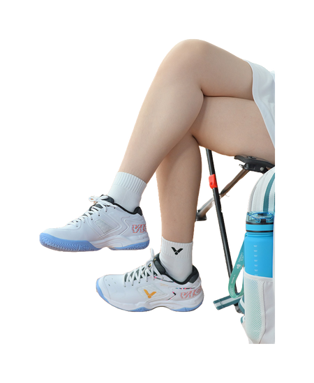VICTOR Cushioned Slip Resistant Abrasion Resistant Low Top Badminton Shoes Unisex White Blue 