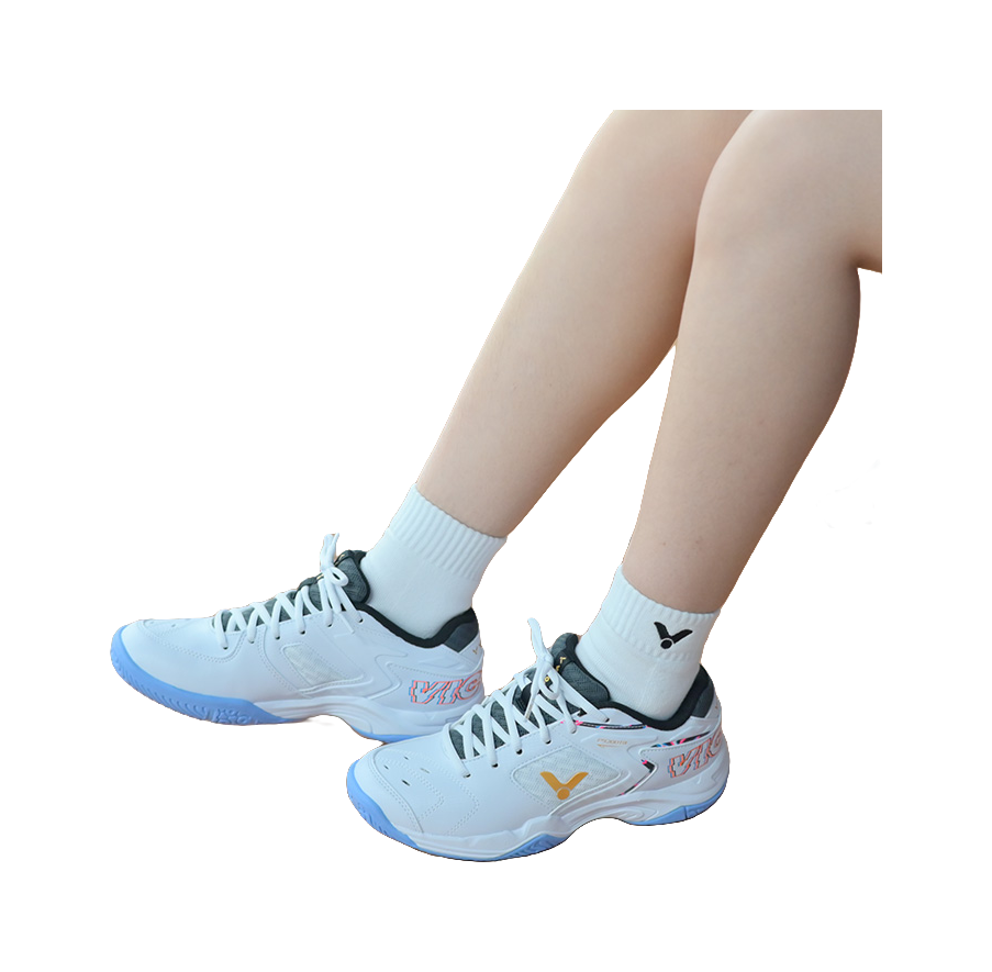 VICTOR Cushioned Slip Resistant Abrasion Resistant Low Top Badminton Shoes Unisex White Blue 