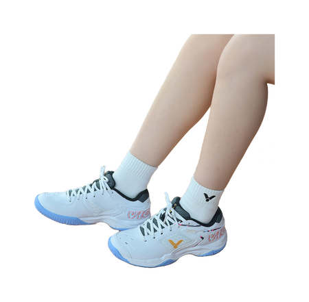 VICTOR Cushioned Slip Resistant Abrasion Resistant Low Top Badminton Shoes Unisex White Blue 