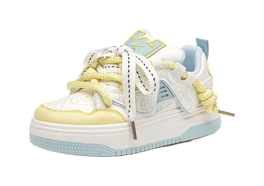 Warrior Abrasion Resistant Breathable Height Increasing Low top Skateboard Shoes Women's Beige Blue Yellow 