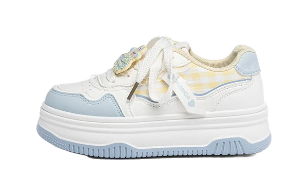 Warrior Abrasion Resistant Height Increasing Low top Skateboard Shoes Women's White Blue Yellow 