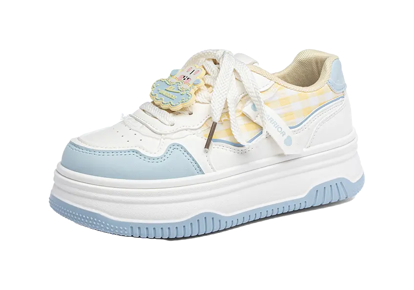 Warrior Abrasion Resistant Height Increasing Low top Skateboard Shoes Women's White Blue Yellow 