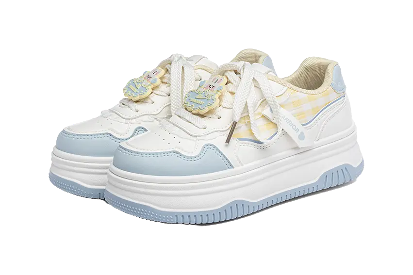 Warrior Abrasion Resistant Height Increasing Low top Skateboard Shoes Women's White Blue Yellow 