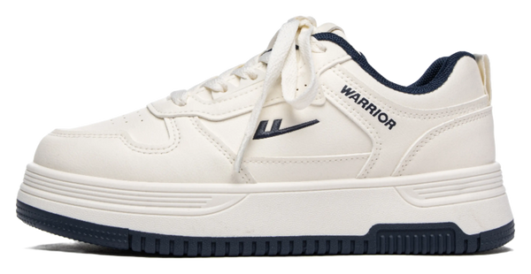 Warrior Anti Slip And Wear Resistant Height Increasing Low Top Skateboard Shoes Unisex Beige Dark Blue 
