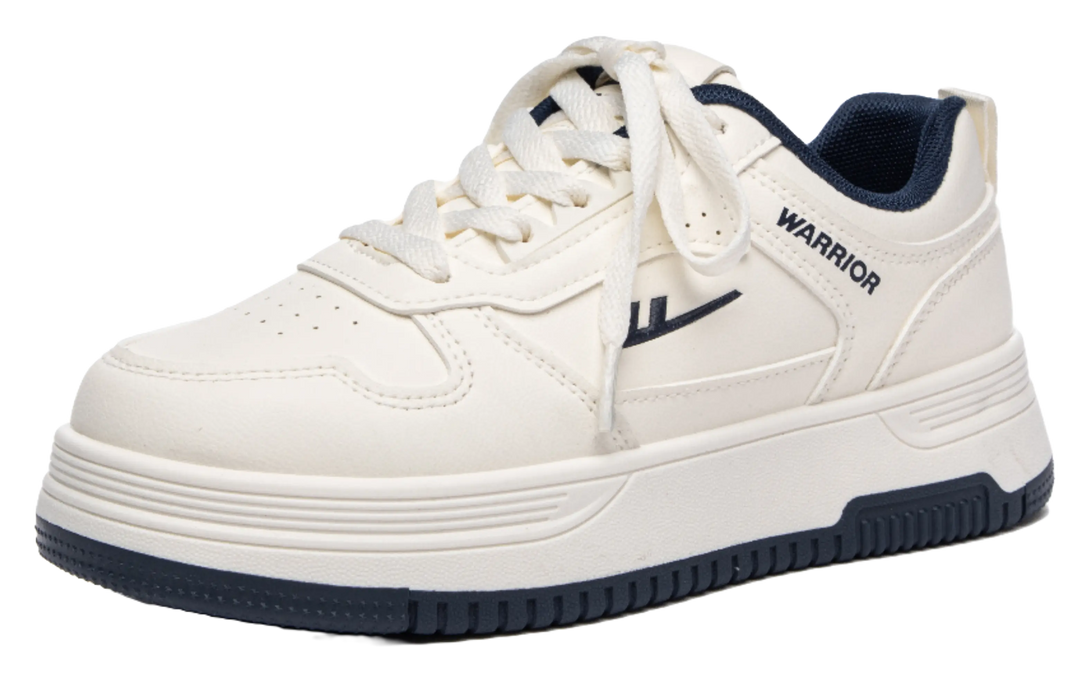 Warrior Anti Slip And Wear Resistant Height Increasing Low Top Skateboard Shoes Unisex Beige Dark Blue 