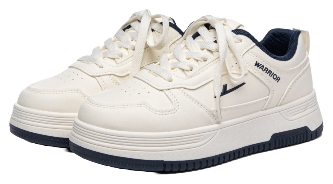 Warrior Anti Slip And Wear Resistant Height Increasing Low Top Skateboard Shoes Unisex Beige Dark Blue 