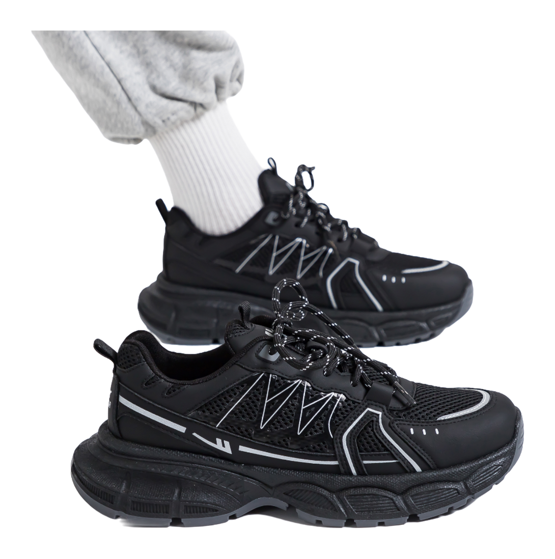 Warrior Breathable Height Increase Low top Casual Running Shoes Unisex Black 