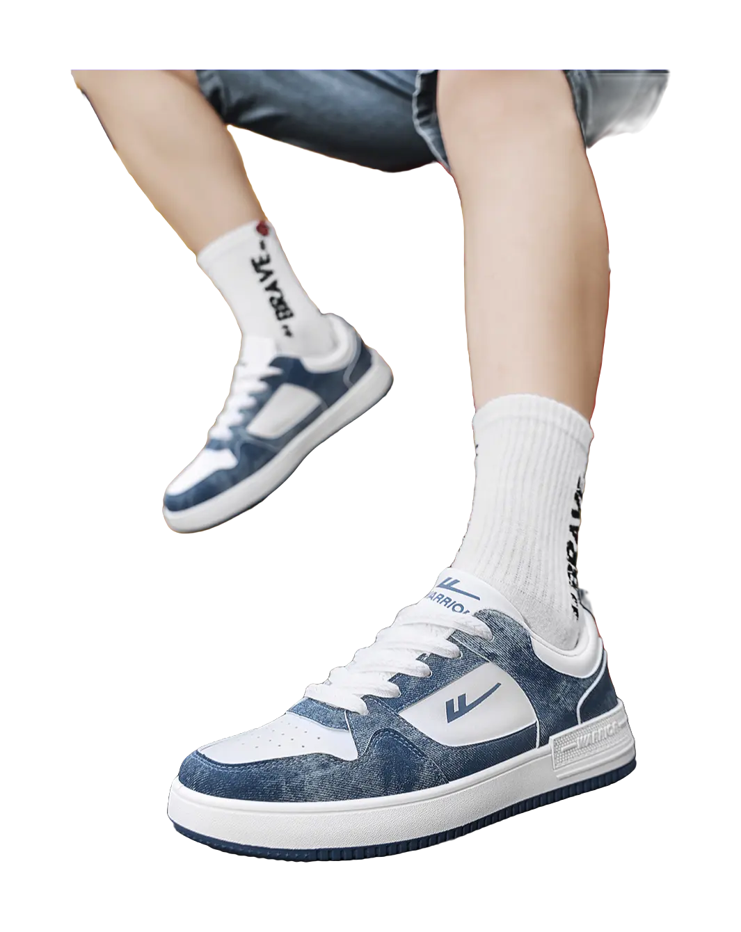Warrior Lightweight And Breathable Low top Skateboard Shoes Unisex Denim Blue White 
