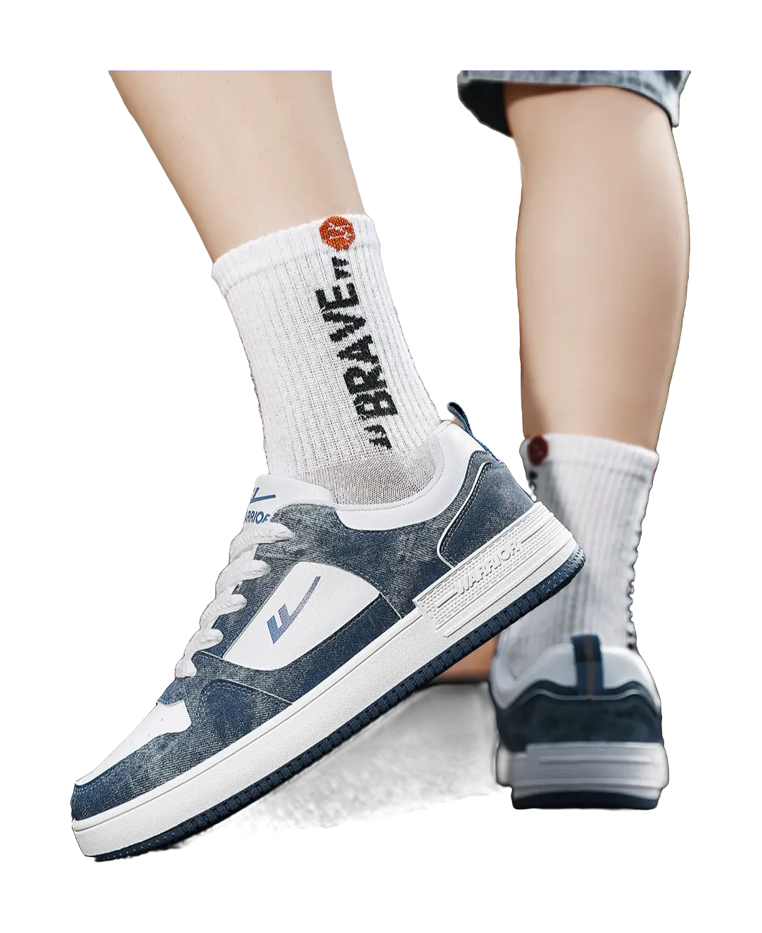 Warrior Lightweight And Breathable Low top Skateboard Shoes Unisex Denim Blue White 