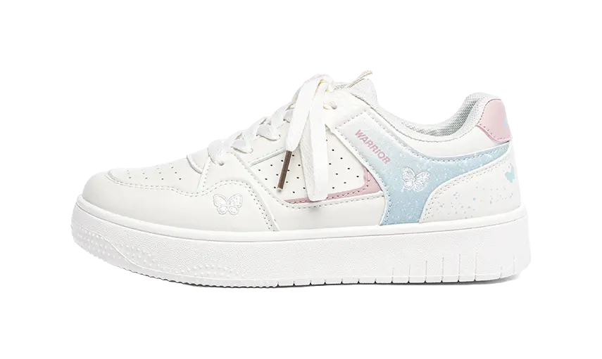 Warrior Lightweight And Breathable Low top Skateboard Shoes Women's Beige Blue 