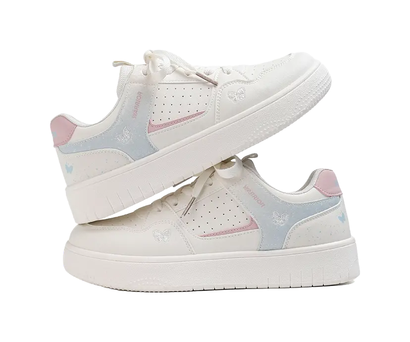 Warrior Lightweight And Breathable Low top Skateboard Shoes Women's Beige Blue 