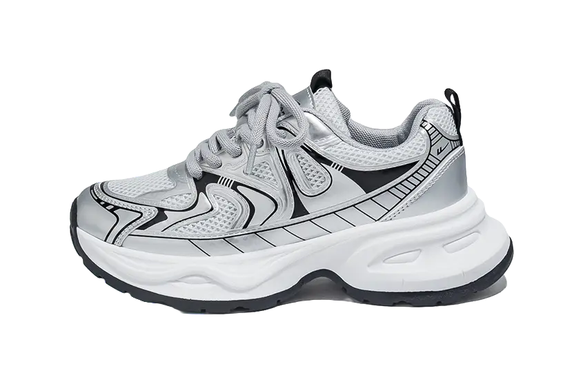 Warrior Low top Chunky Sneakers Unisex Silver Couple Shoes  VJSNEAKER