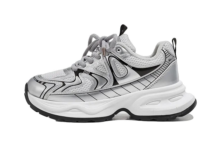 Warrior Low top Chunky Sneakers Unisex Silver Couple Shoes  VJSNEAKER