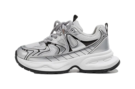 Warrior Low top Chunky Sneakers Unisex Silver Couple Shoes  VJSNEAKER