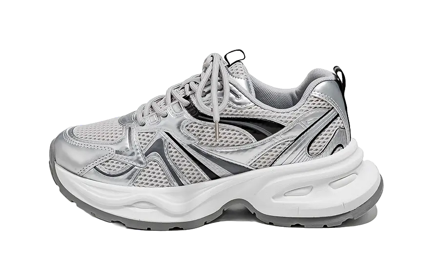 Warrior Low top Chunky Sneakers Unisex Silver Couple Shoes  VJSNEAKER