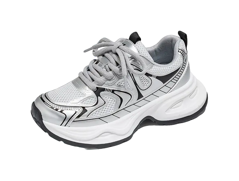 Warrior Low top Chunky Sneakers Unisex Silver Couple Shoes  VJSNEAKER