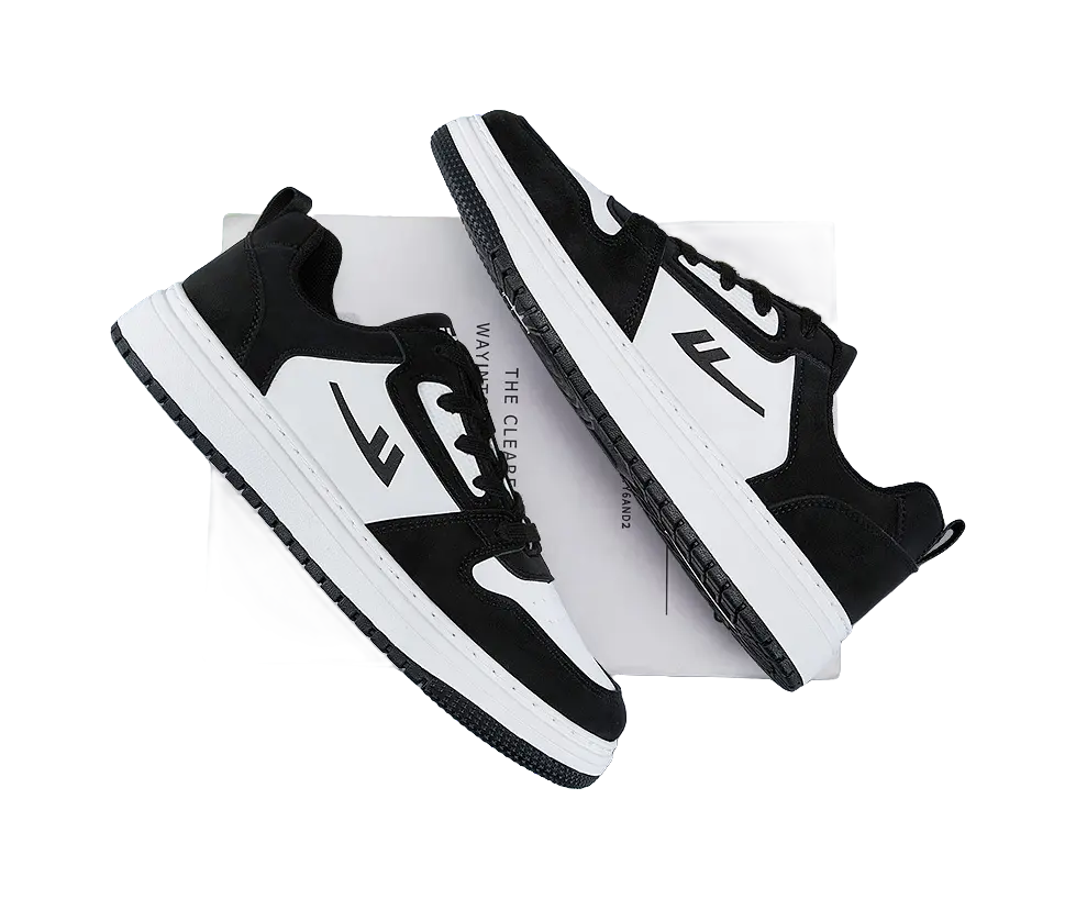 Warrior Slip Resistant Abrasion Resistant Low top Skateboard Shoes Men's Black White 