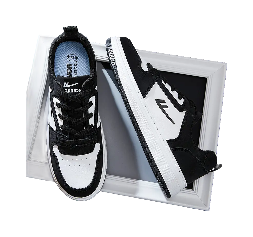 Warrior Slip Resistant Abrasion Resistant Low top Skateboard Shoes Men's Black White 