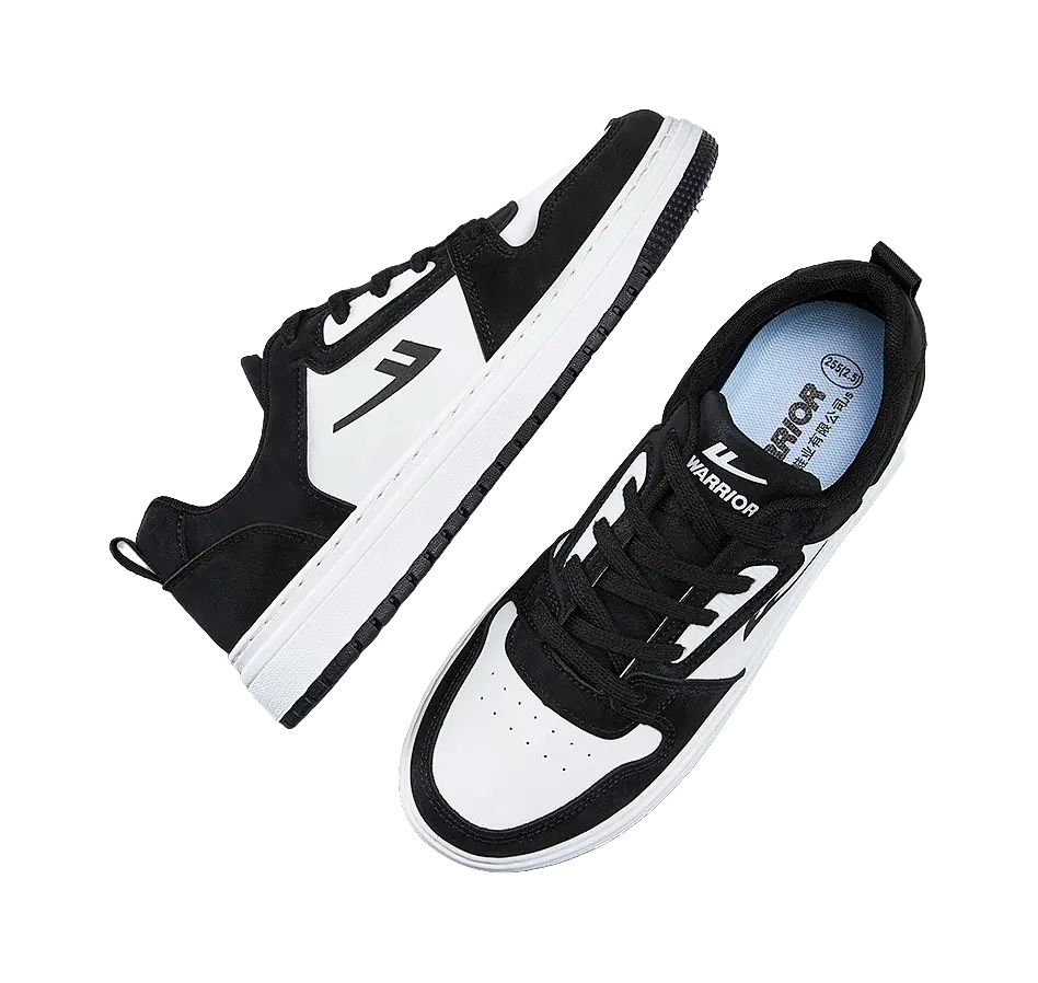 Warrior Slip Resistant Abrasion Resistant Low top Skateboard Shoes Men's Black White 
