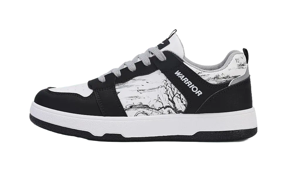 Warrior Slip Resistant Abrasion Resistant Low top Skateboard Shoes Unisex Black White 