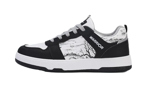Warrior Slip Resistant Abrasion Resistant Low top Skateboard Shoes Unisex Black White 