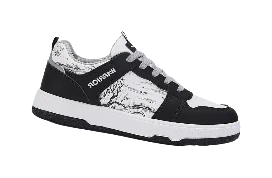 Warrior Slip Resistant Abrasion Resistant Low top Skateboard Shoes Unisex Black White 