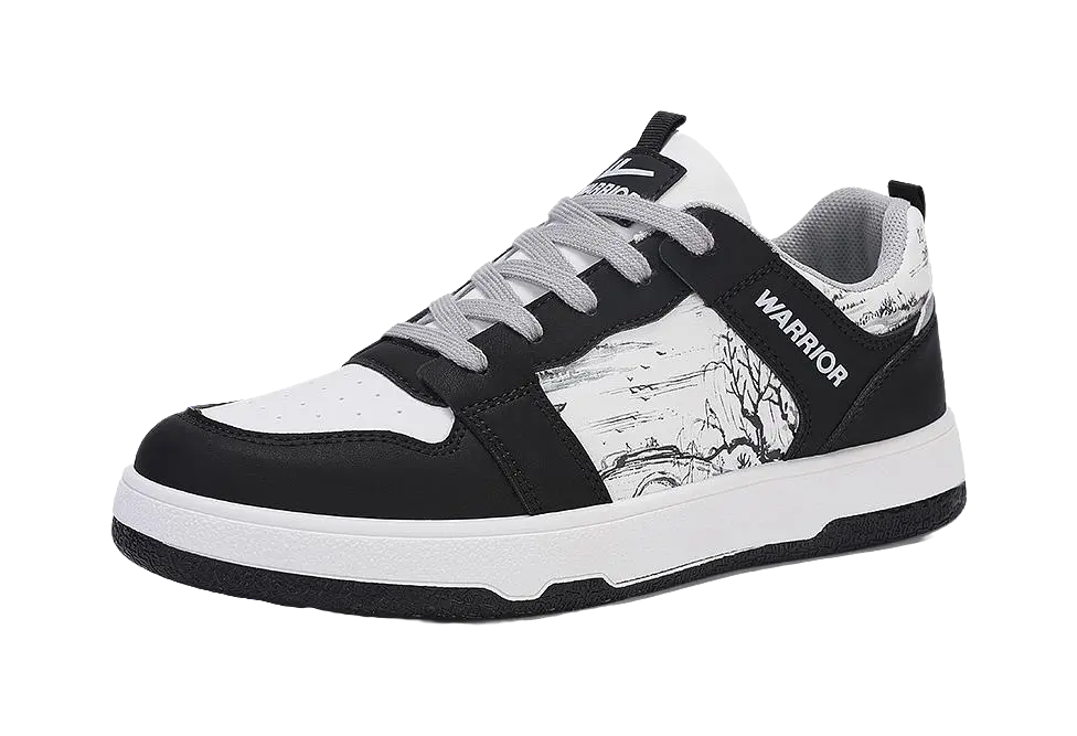 Warrior Slip Resistant Abrasion Resistant Low top Skateboard Shoes Unisex Black White 