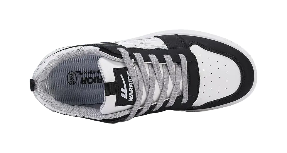 Warrior Slip Resistant Abrasion Resistant Low top Skateboard Shoes Unisex Black White 