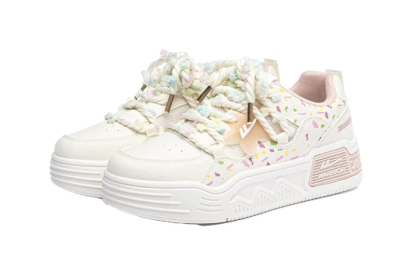 Warrior Slip Resistant Abrasion Resistant Low top Skateboard Shoes Women's Beige Pink 