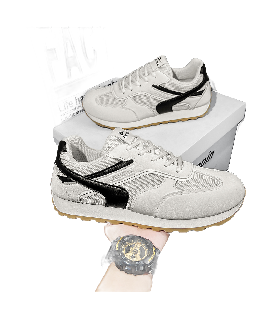 Warrior Slip Resistant Lightweight Height Increasing Low top Casual Shoes Unisex Beige Black 
