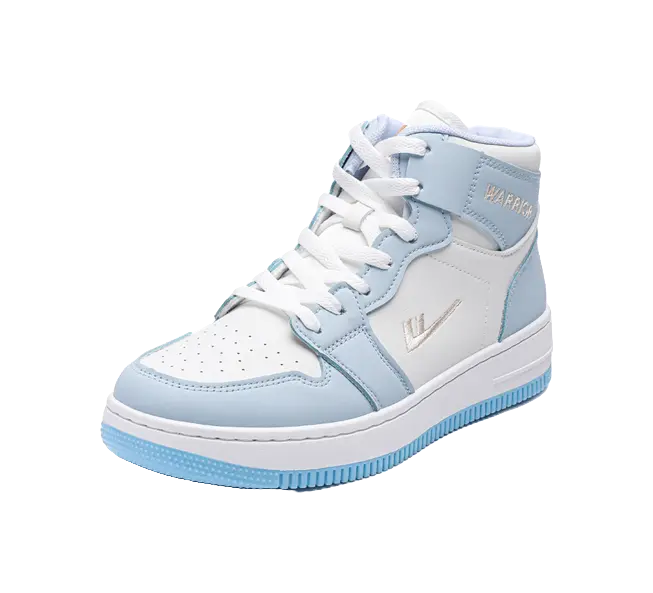 Warrior Slip Resistant, Abrasion Resistant, Breathable High top Skateboard Shoes Unisex White Blue 