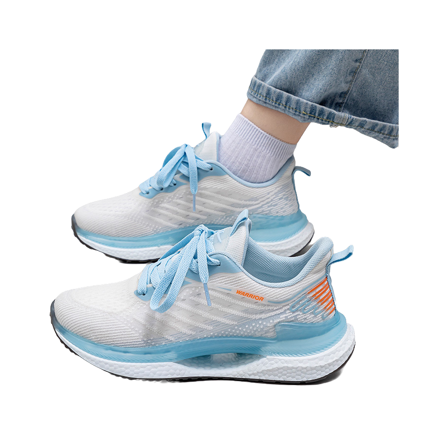 Warrior Students' Running Shoes Breathable Lightweight Low-Top Casual Shoes Unisex White Blue 