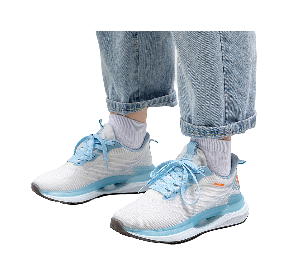 Warrior Students' Running Shoes Breathable Lightweight Low-Top Casual Shoes Unisex White Blue 