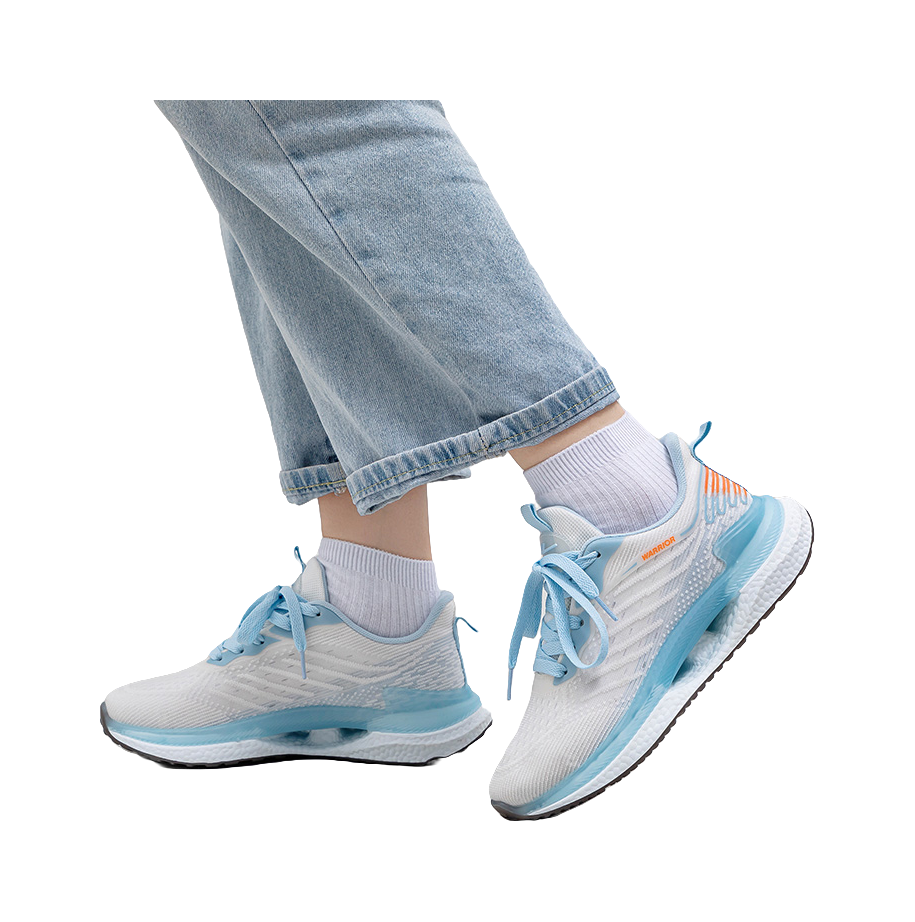 Warrior Students' Running Shoes Breathable Lightweight Low-Top Casual Shoes Unisex White Blue 