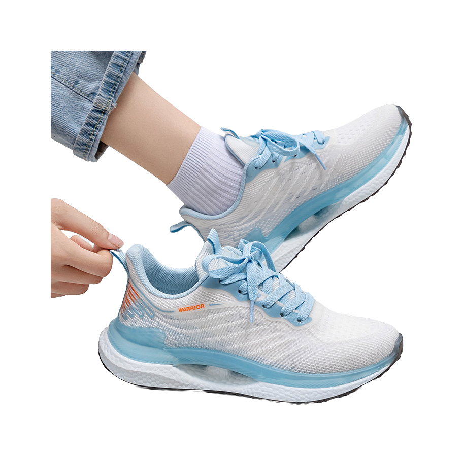 Warrior Students' Running Shoes Breathable Lightweight Low-Top Casual Shoes Unisex White Blue 