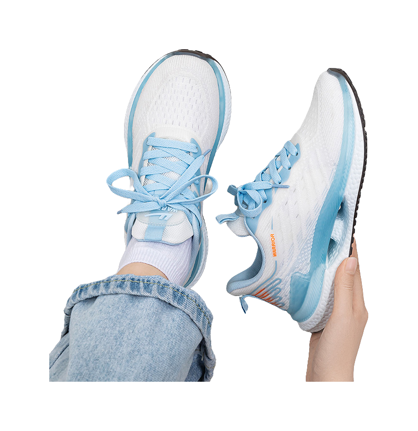 Warrior Students' Running Shoes Breathable Lightweight Low-Top Casual Shoes Unisex White Blue 