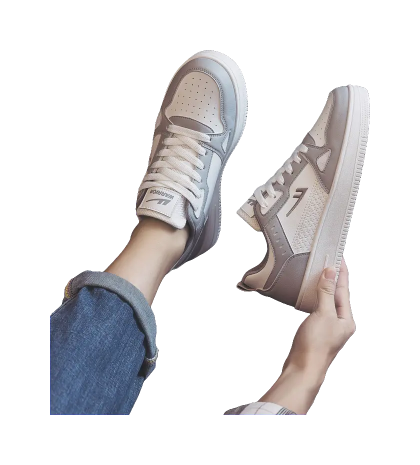 Warrior White Sneakers Abrasion Resistant, Lightweight, And Breathable Low top Skateboard Shoes Unisex White Gray 