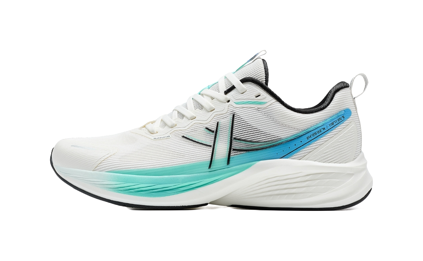 XTEP 5 Speed ET Shock Absorbers Slip Resistant Low top Running Shoes Men's Sail White/Aurora Green 