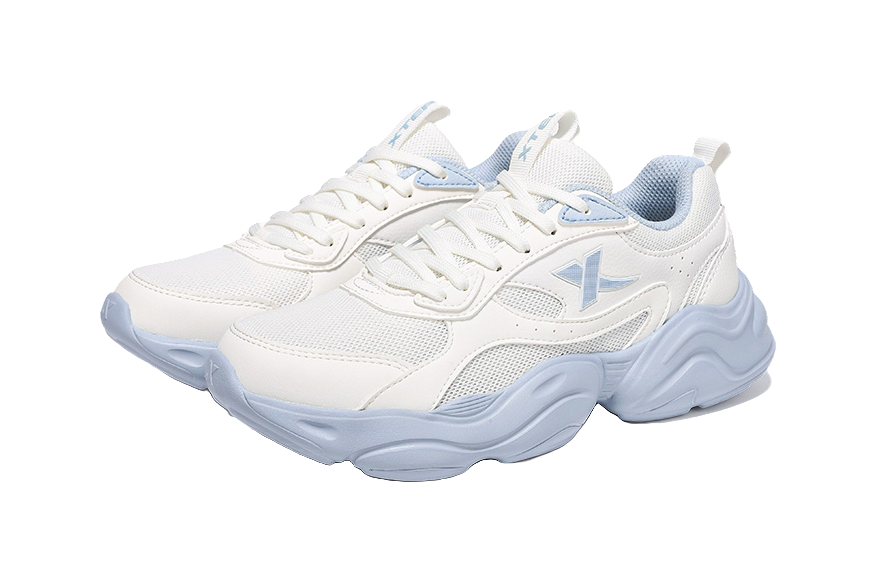 XTEP Cushioning, Wear Resistant Low Top Casual Running Shoes Women's Sail White Dusty Blue 