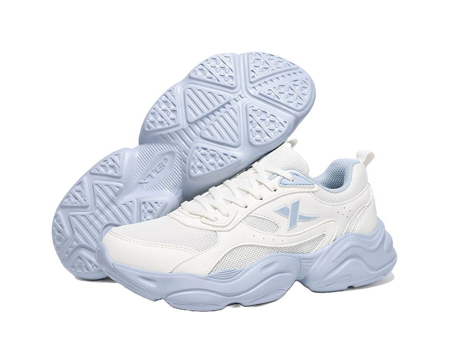 XTEP Cushioning, Wear Resistant Low Top Casual Running Shoes Women's Sail White Dusty Blue 