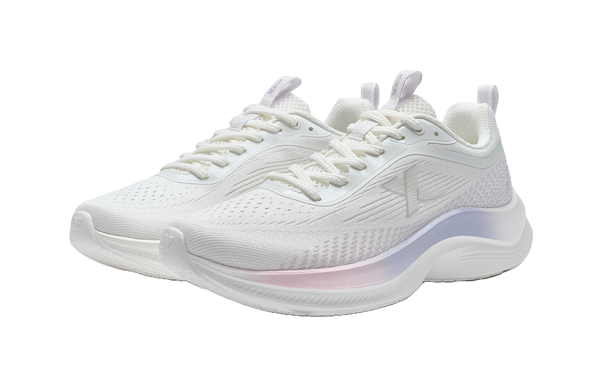 XTEP Feather Cushioning, Wear Resistant Low top Sprint Running Shoes Women's Sail White/Snow Cyan Purple 