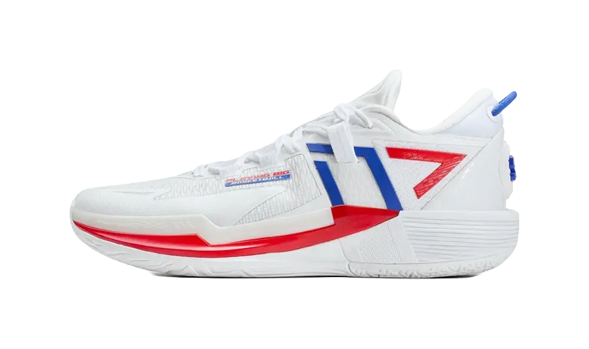 XTEP Spirit 3.0 Cushioning, Slip Resistant, Abrasion Resistant Coverage Low Top Basketball Shoes Mens White Blue 