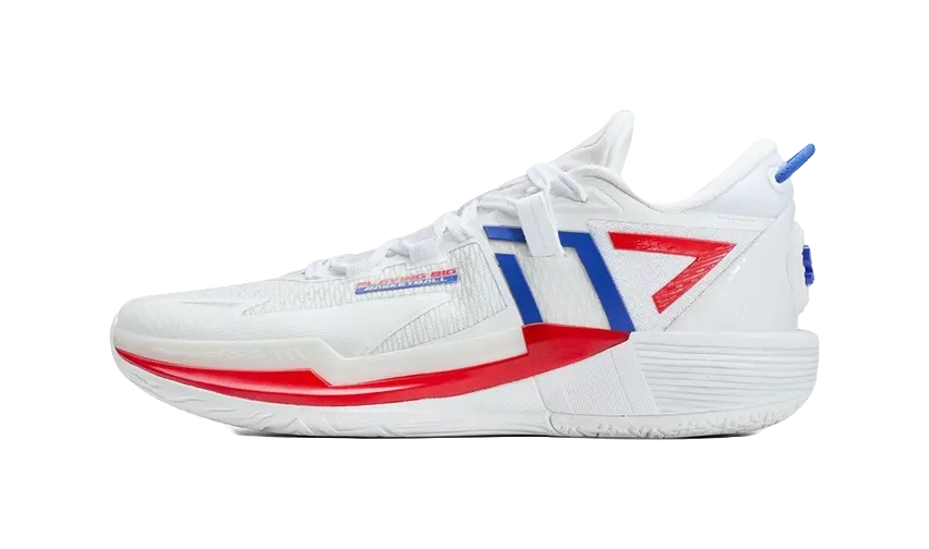 XTEP Spirit 3.0 Cushioning, Slip Resistant, Abrasion Resistant Coverage Low Top Basketball Shoes Mens White Blue 