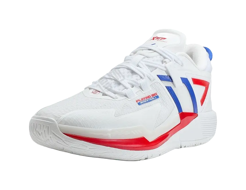 XTEP Spirit 3.0 Cushioning, Slip Resistant, Abrasion Resistant Coverage Low Top Basketball Shoes Mens White Blue 