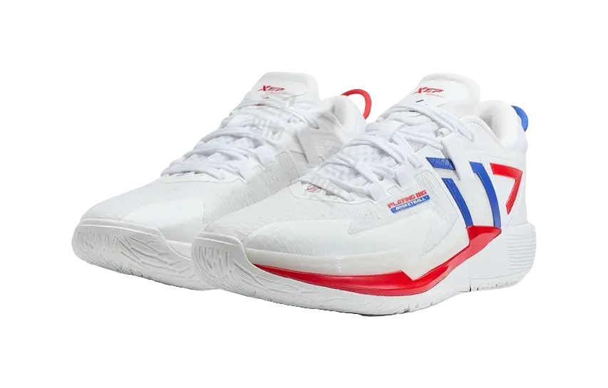 XTEP Spirit 3.0 Cushioning, Slip Resistant, Abrasion Resistant Coverage Low Top Basketball Shoes Mens White Blue 